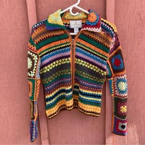 Vintage Granny Square Crochet zipper jacket sweater from Express Tricot